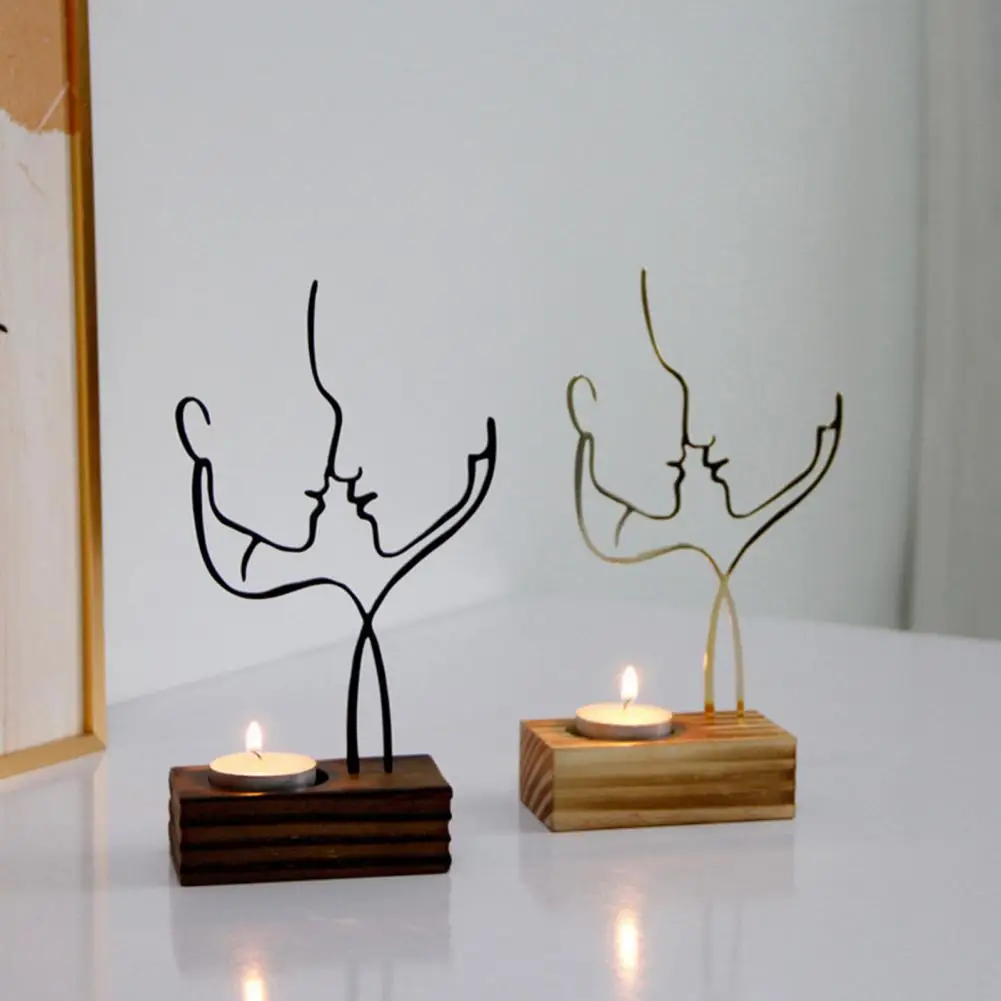 Romantic Abstract Figure Artistic Decorative Decorate Wooden Creative Couple Candlestick For Hotel Home Decoration