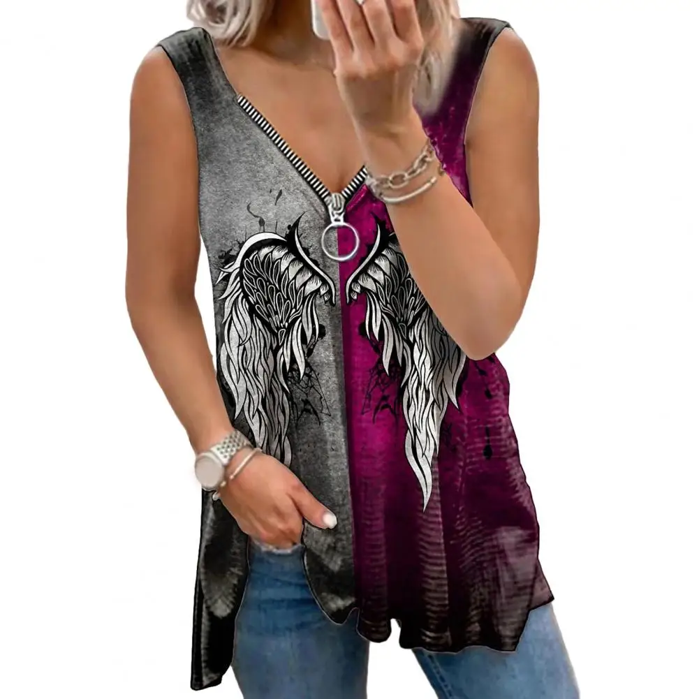 

Women Summer Top Sleeveless Ladies T-shirt Contrast Color Women Summer Vest