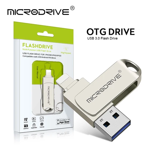 USB-флеш-накопитель 2-в-1 с поддержкой OTG, USB 3,0 и Lightning, 16/32/64/128/256/512 ГБ