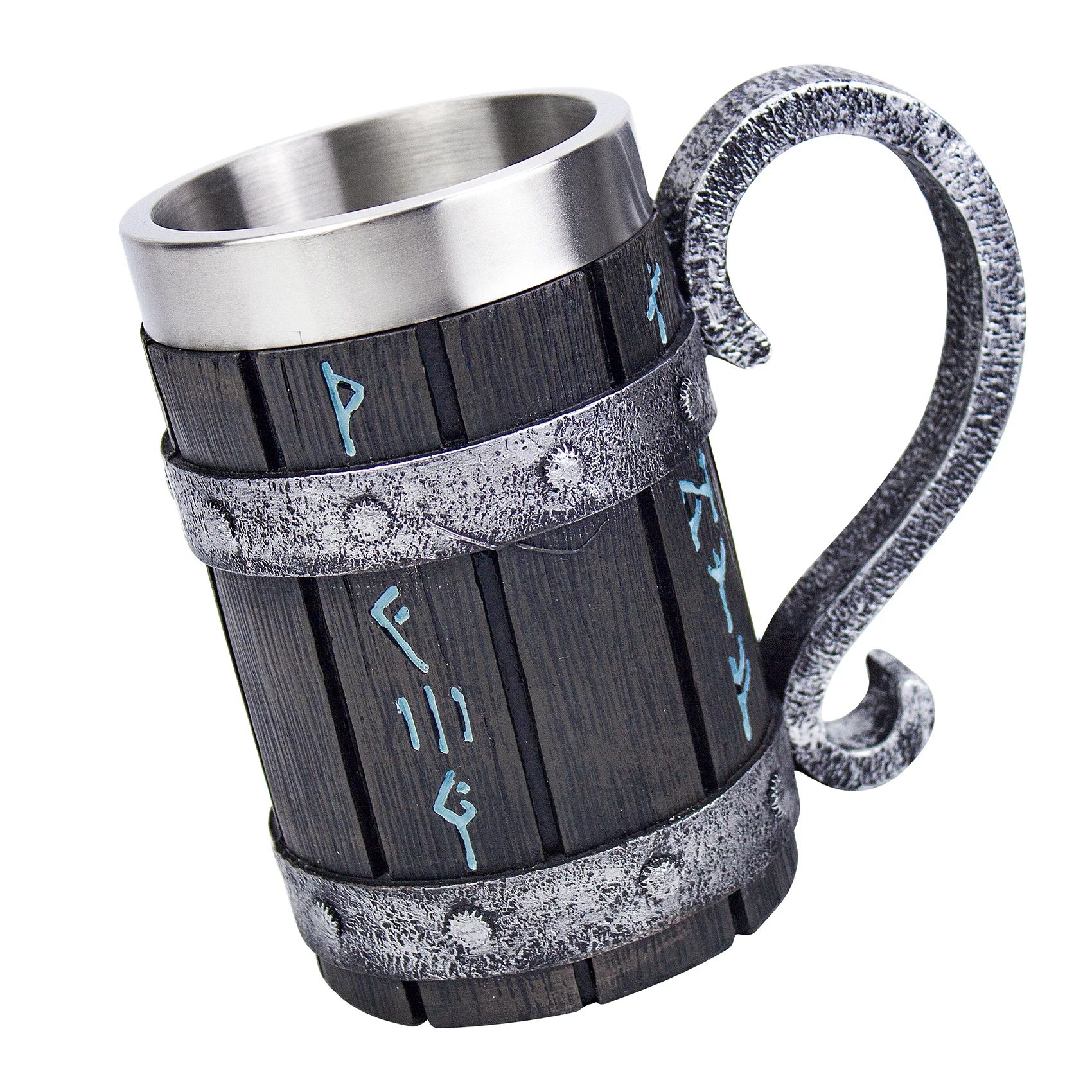 

New Viking Rune Beer Mug 304 Stainless Steel Tankard Resin Imitation Wooden Texture Nordic Decor Stein Coffee Cup Men Gift 600ml