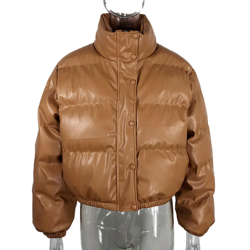 Bubble Coat Bread Coat New Fashion Pu Leather Stand-up Collar Short Jacket Winter and Autumn Women's Down Jacket Parkas Mujer