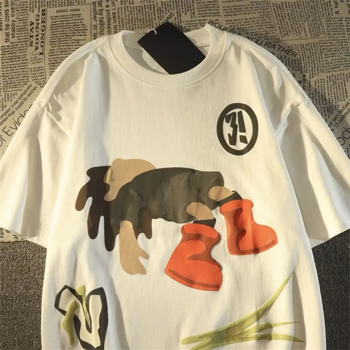 Модная американская мужская футболка с милым мультяшным принтом Y2K лето 2021