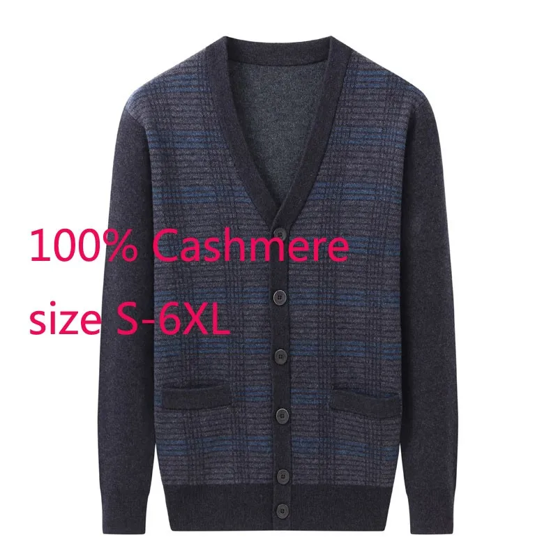 

New Arrival Men Large Thickened Coat V-neck Computer Knitted Autumn Winter Casual 100% Cashmere Cardigan Sweater Plus Size S-6XL