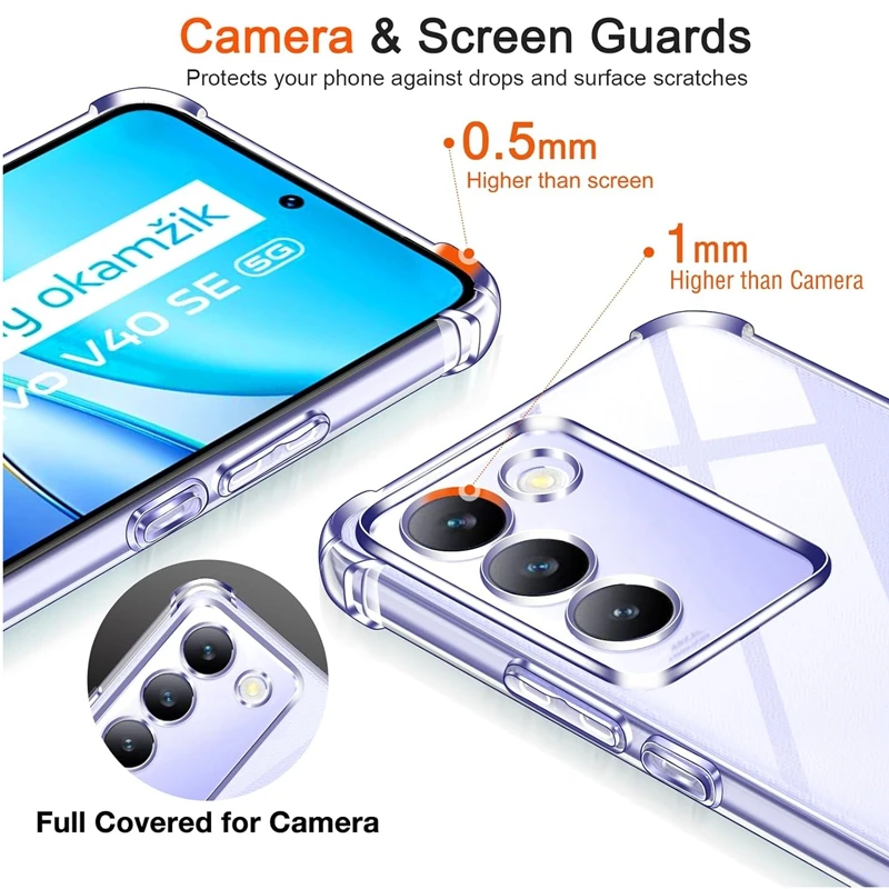 Противоударный чехол из ТПУ с четырьмя углами для VIVO V40 SE V30 Lite V30e V29 Pro защитный