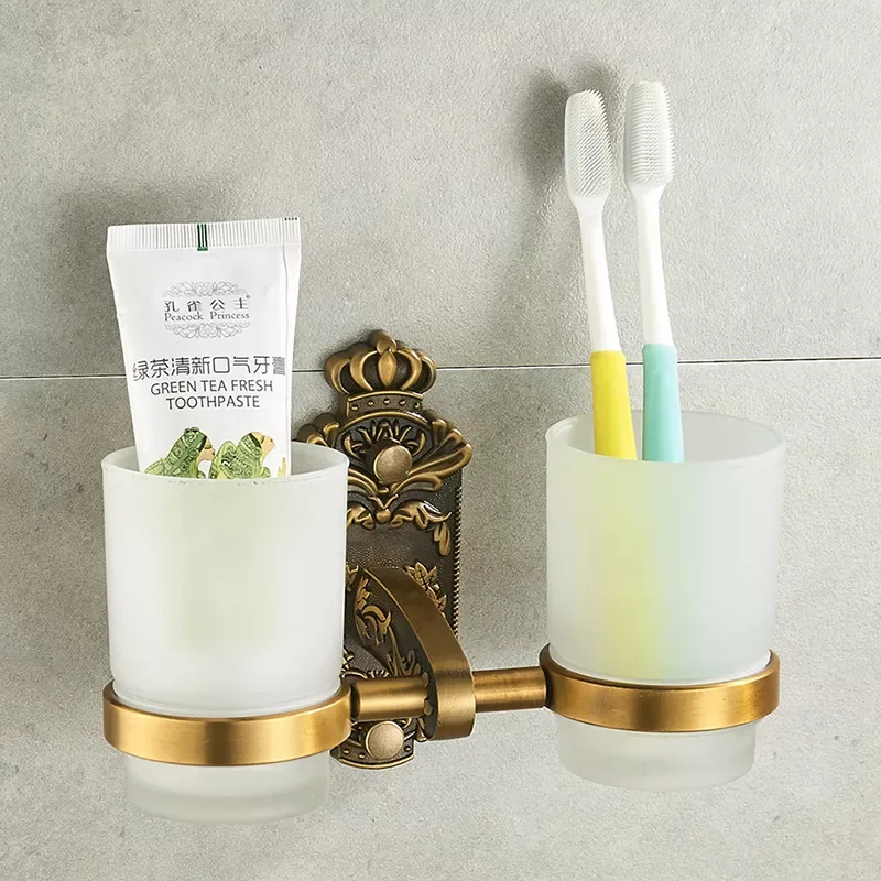 

Nail Free Toothbrush Holder Antique Metal Bathroom Bathroom Double Toothbrush Cups Holder bathroom accessories
