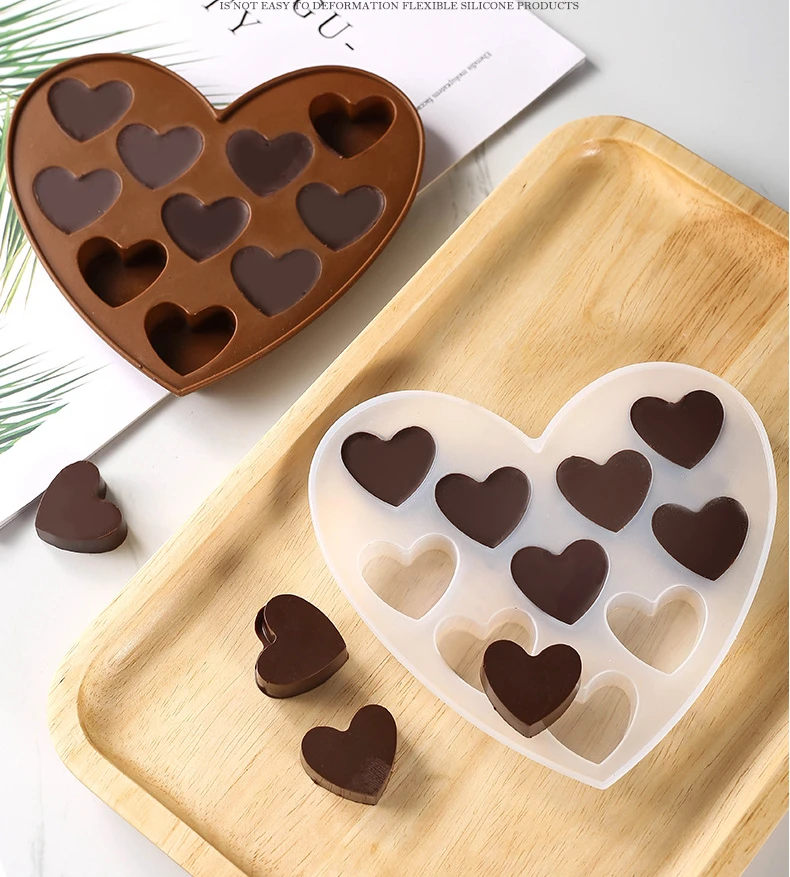 

2022 New Heart Chocolate Mould 10 Cavity Heart Shape Silicone Wedding Candy Baking Mould Cupcake Decorating Cake Mould 3D