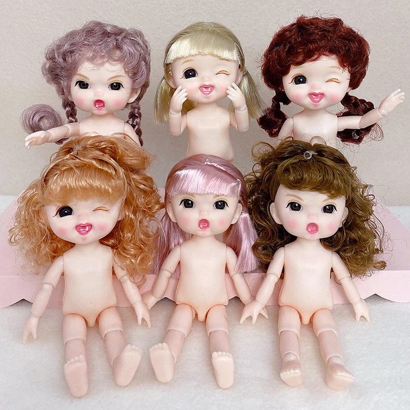 16CM Doll 13 Movable Jointed Naked Body Doll With 3D Big Eyes Wink And Angry DIY Toy Dolls With Shoes For Children Girl Gifts