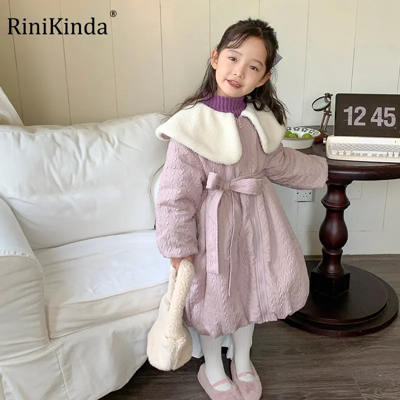 

RiniKinda Girls Winter Long Coats Sweet Wool Lapel Thicken Warm Coat Kids Baby Princess Clothing Children Clothes Overcoats