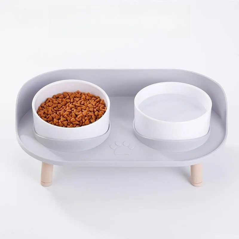 ABS Plastic Double Bowls Water Food Bowls Prevent Knocks Over & Protect Cervical Spine Pet Cat Bowls for Small Large Cats Dogs