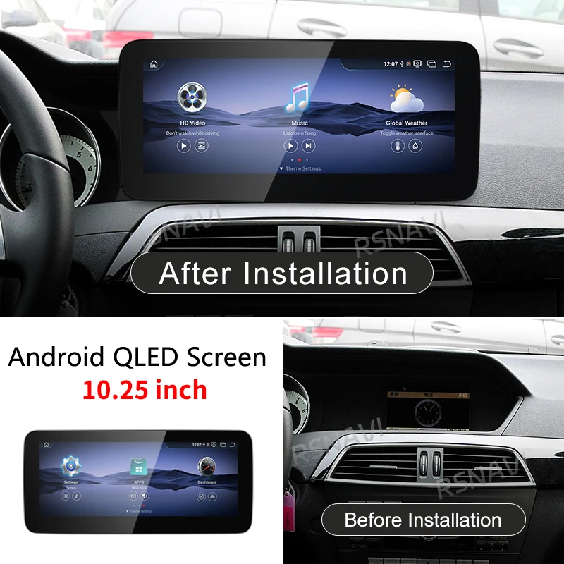 Фото Беспроводной CarPlay Auto Android 15 для Benz C Class W204 S204 2011-2015, автомобильный радиоприемник, мультимедийные видеоплееры Qualcomm Snapdragon 680 №2
