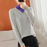 2022 fake two piece cotton v neck pullover knitted sweater bottoming shirt early spring new fashion neck protector