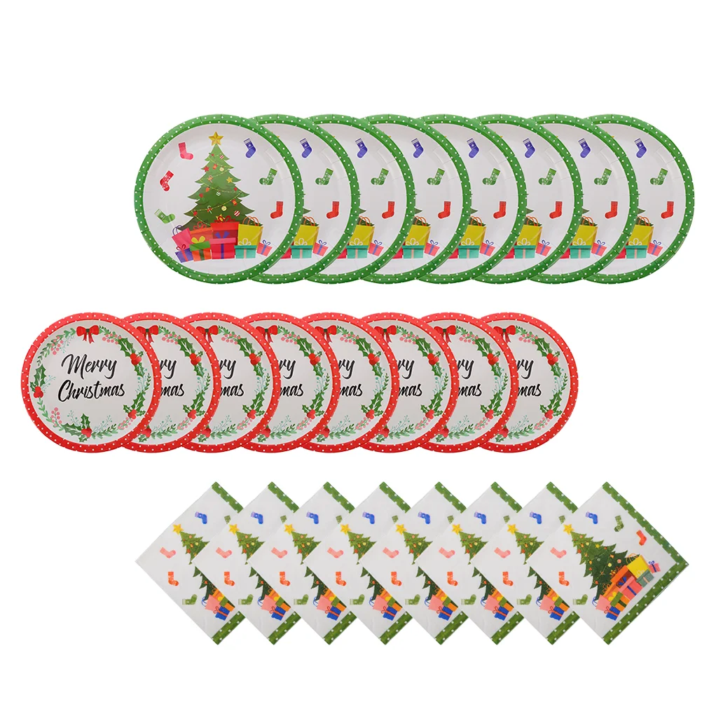 

Christmaspaper Dinnerware Napkinsset Sets Tableware Ofparty Holiday Napkin Dish Christamas Flatware Decor Supplies