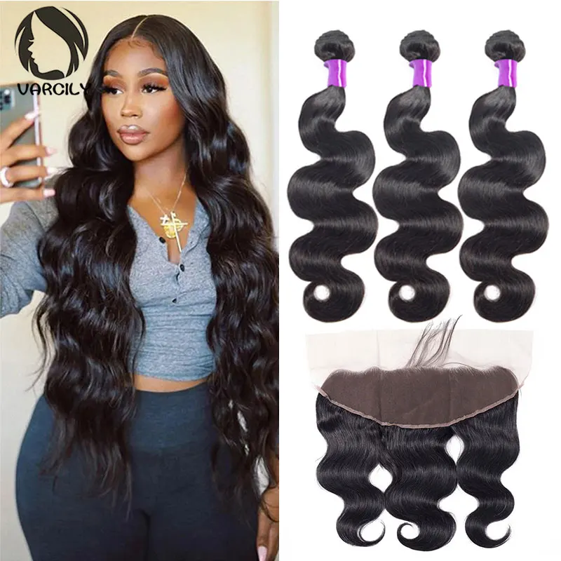 Bundles With Frontal Transparent Body Wave Human Hair Bundles With Lace Closure Brazilian Hair Weave Bundles With Closure