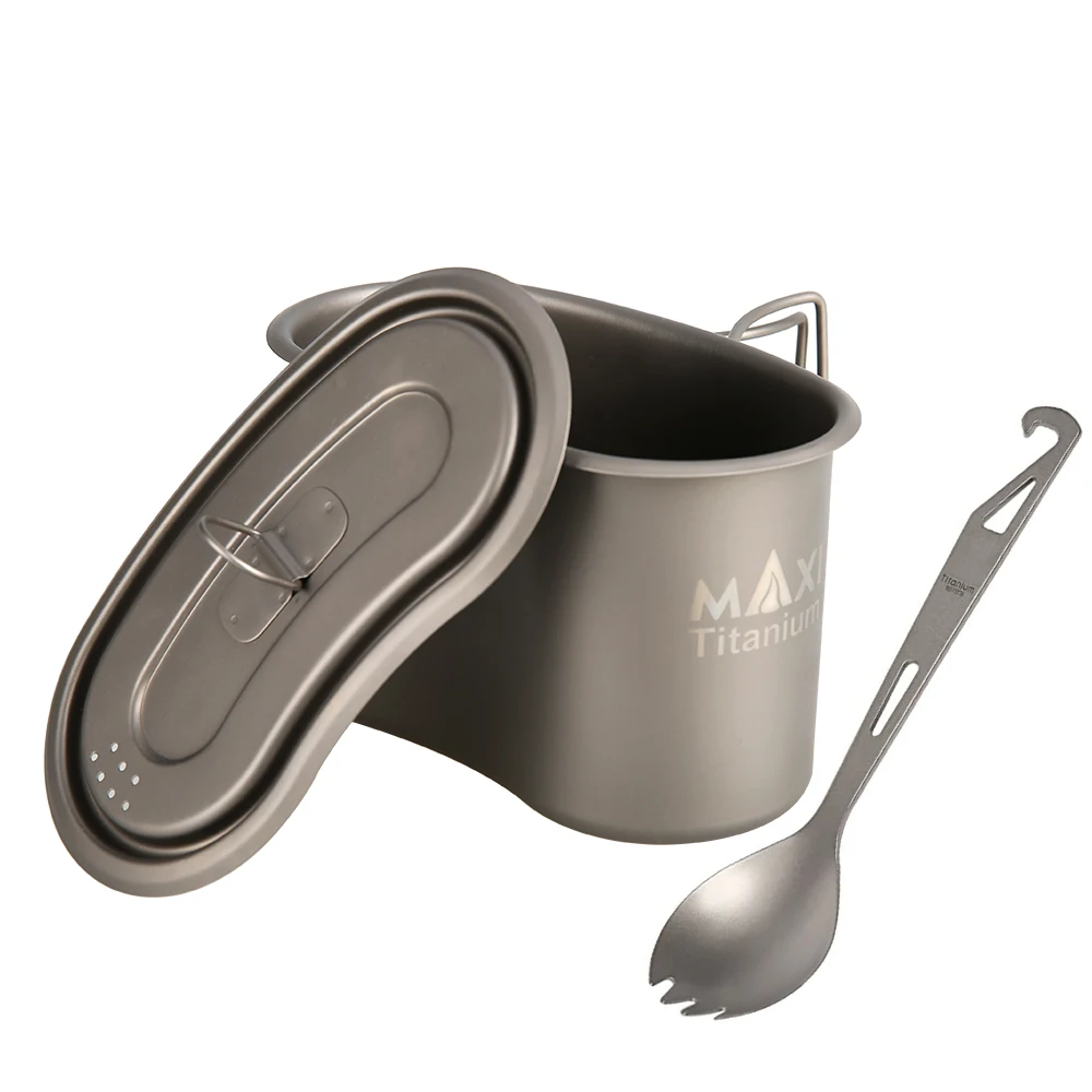 Титановая чашка GI с титановой ложкой 950 мл Ланч-бокс чаша для кемпинга со складной