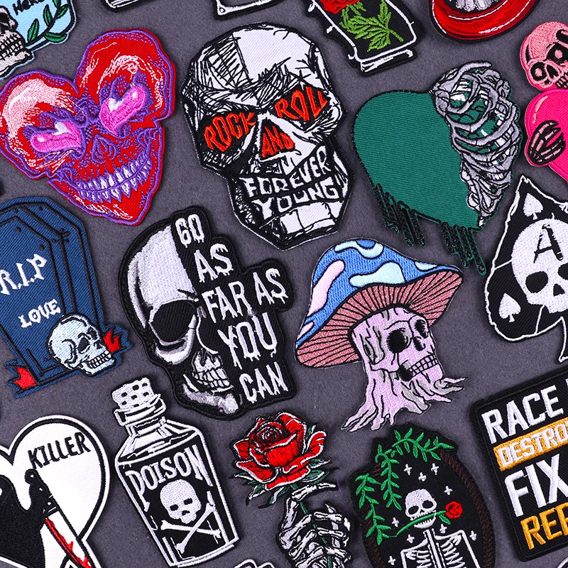 Патчи в стиле хиппи с черепом вышитые патчи для одежды наклейки панк надписью
