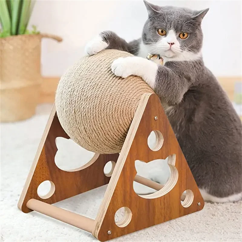 

Natural Sisal Cat Scratcher Ball Wear-resistant Cat Scratching Toy Solid Wood Cat Paw Grinding Board Kitten Toys Pet Supplies