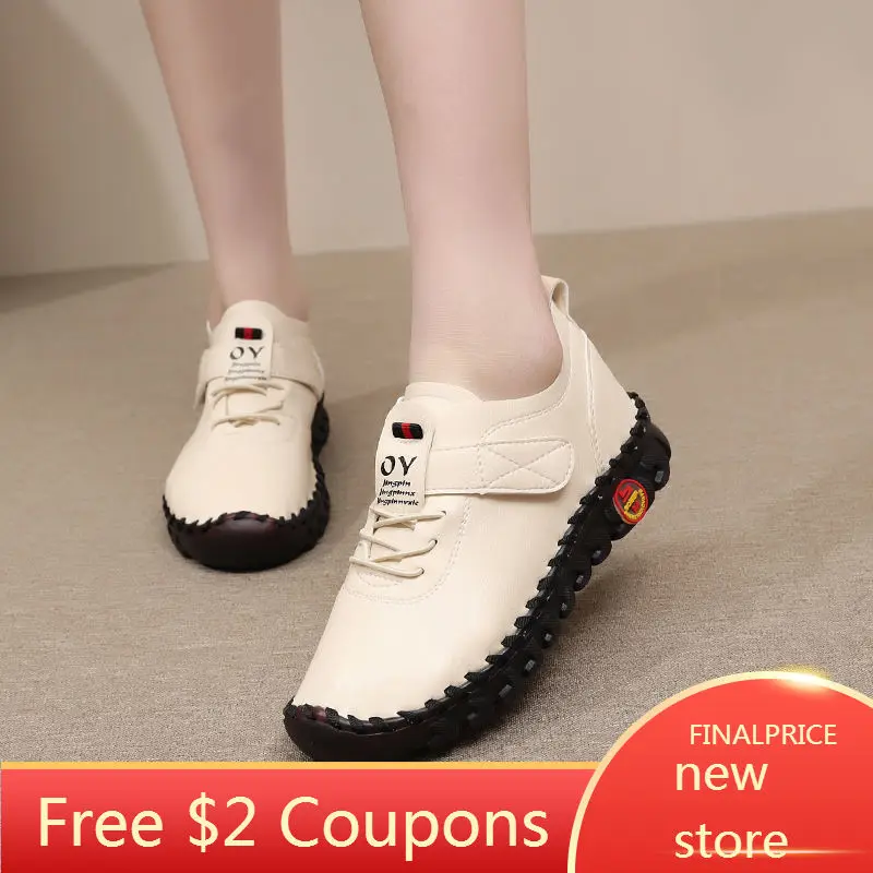 

Canvas Flat Women Shoes for Women Solid Color Casual Shoes Platform Loafers Lace Up Leather Flats Slip-On Mom Shoe Mujer Zapatos