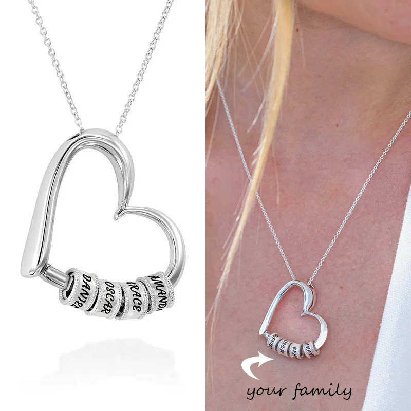 Personalized Beads Necklaces for Women Jewelry Custom Heart Pendant Necklaces & Pendants Mothers Day Gift