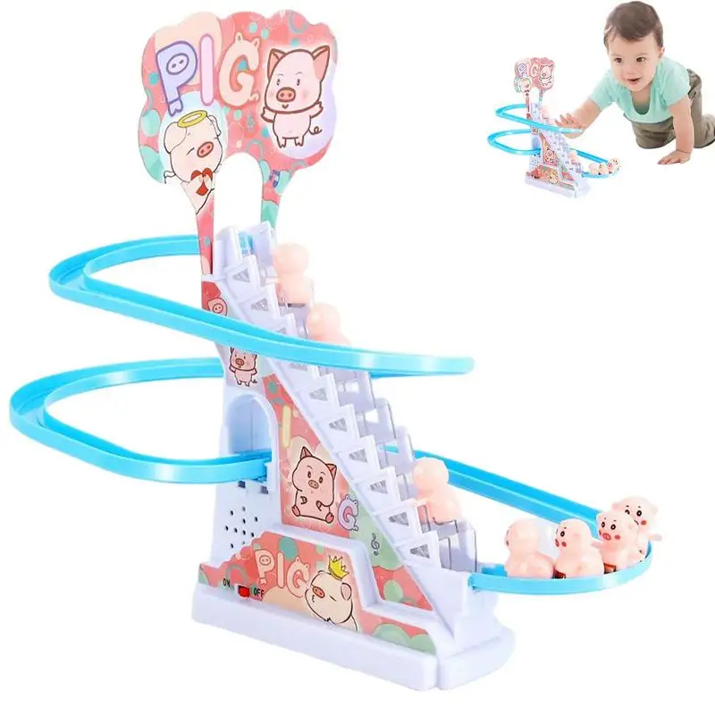 

Electric Climbing Stairs Toy Electric Track Slide Toy Pig Electric Lights Music Small Pink Piggy Climb Toys For Toddlers & Kids
