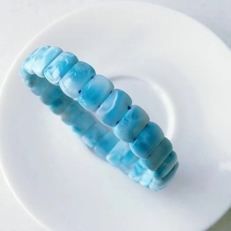 

Natural Blue Larimar Water Pattern Rectangle Beads Bracelet 11.1x7x3mm Blue Larimar Bracelet Woman AAAAA Genuine