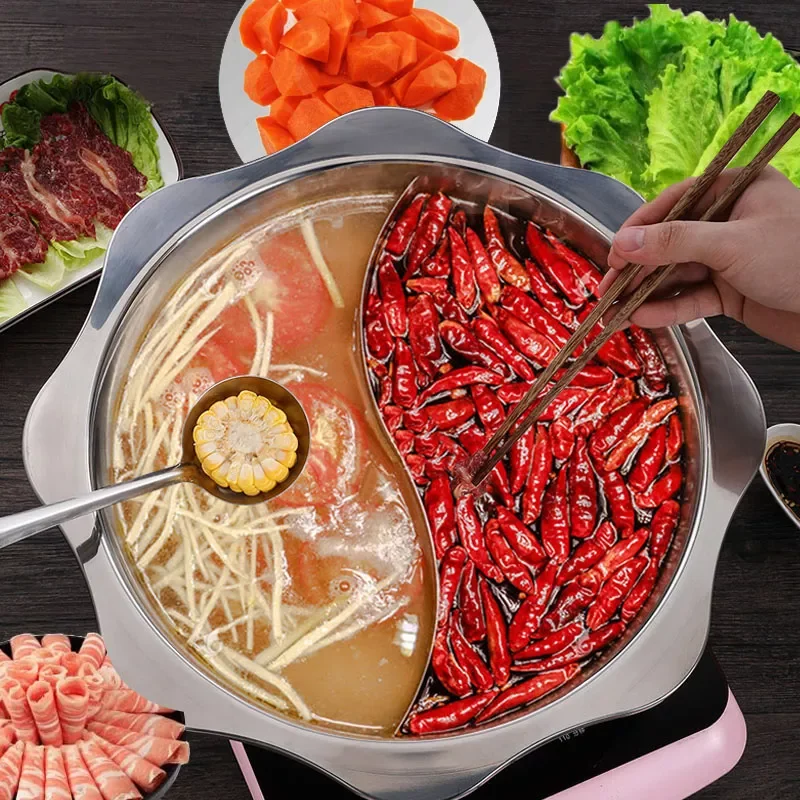 

Free Shipping Hot Pot Chinese Delicious Food Hotpot Basin Double Taste Cooker Induction Gas Stove Kitchen Cookware Soup Pot