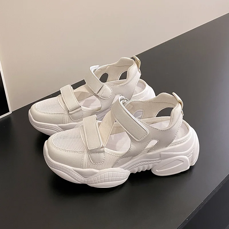 

Сандалии с низким верхом, босоножки на платформе с вырезами, Спортивная удобная Пляжная обувь в римском стиле, на липучке, лето 2022