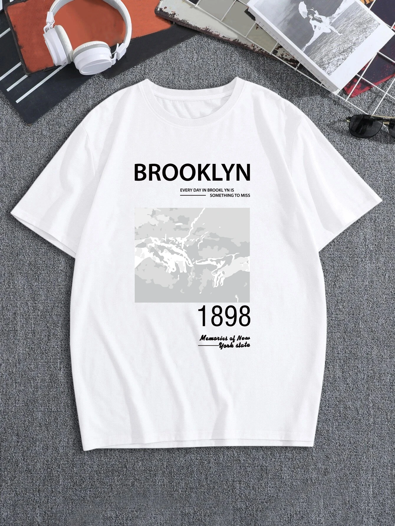 

Fashionable Casual Brooklyn Printed Round Neck T-Shirt Men Street Casual Tee Clothing Loose Oversized T Shirt Male Summer Cotton