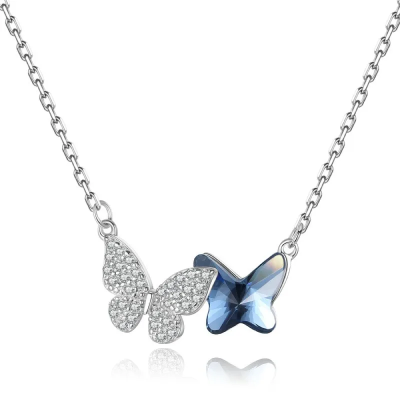 

Blue Butterfly Crystal Pendant Necklace Sterling Silver 18K White Gold Plated Cubic Zirconia CZ Diamond Butterfly Necklace