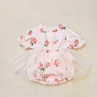 2022 summer new baby girl short sleeve bodysuit cute flower print infant mesh dress fashion baby girl jumpsuit princess clothes
