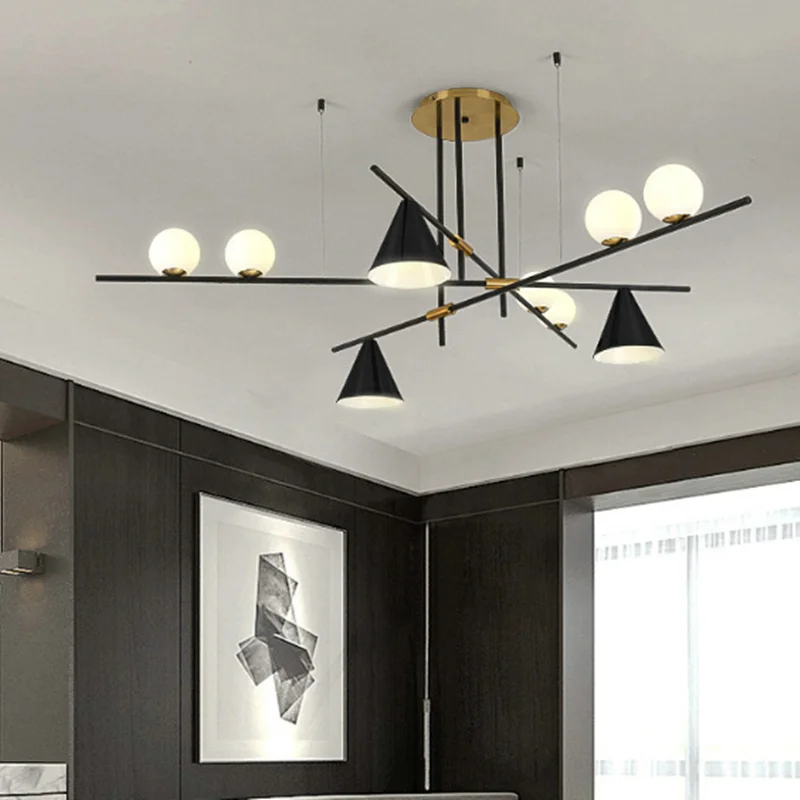 Retro chandelier black gold minimalist long chandelier glass bubble lamp for living room bedroom kitchen island lighting