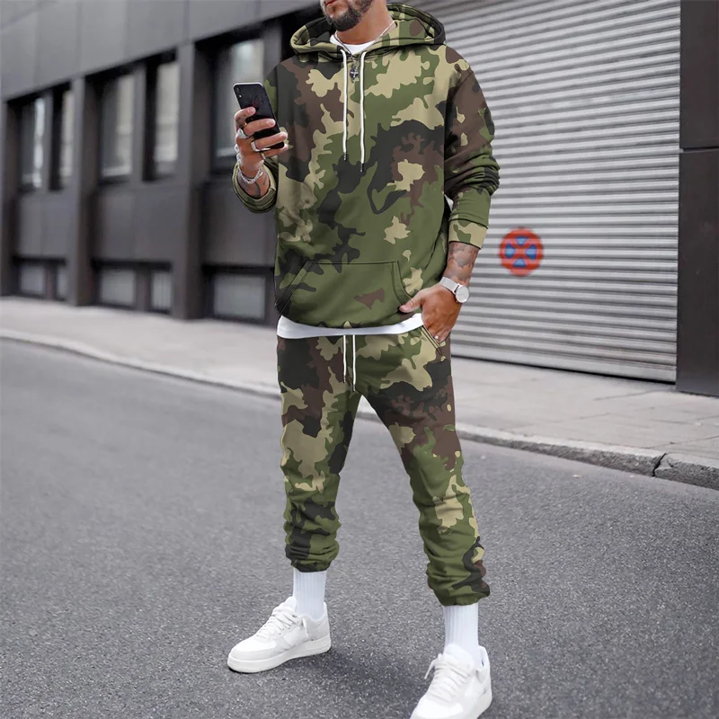 

Tracksuit Pant Set Hoodie Suit Spring Autumn Fashion Camouflage Print Men's Long Sleeve 2-Piece Set Casual Jogging Wear