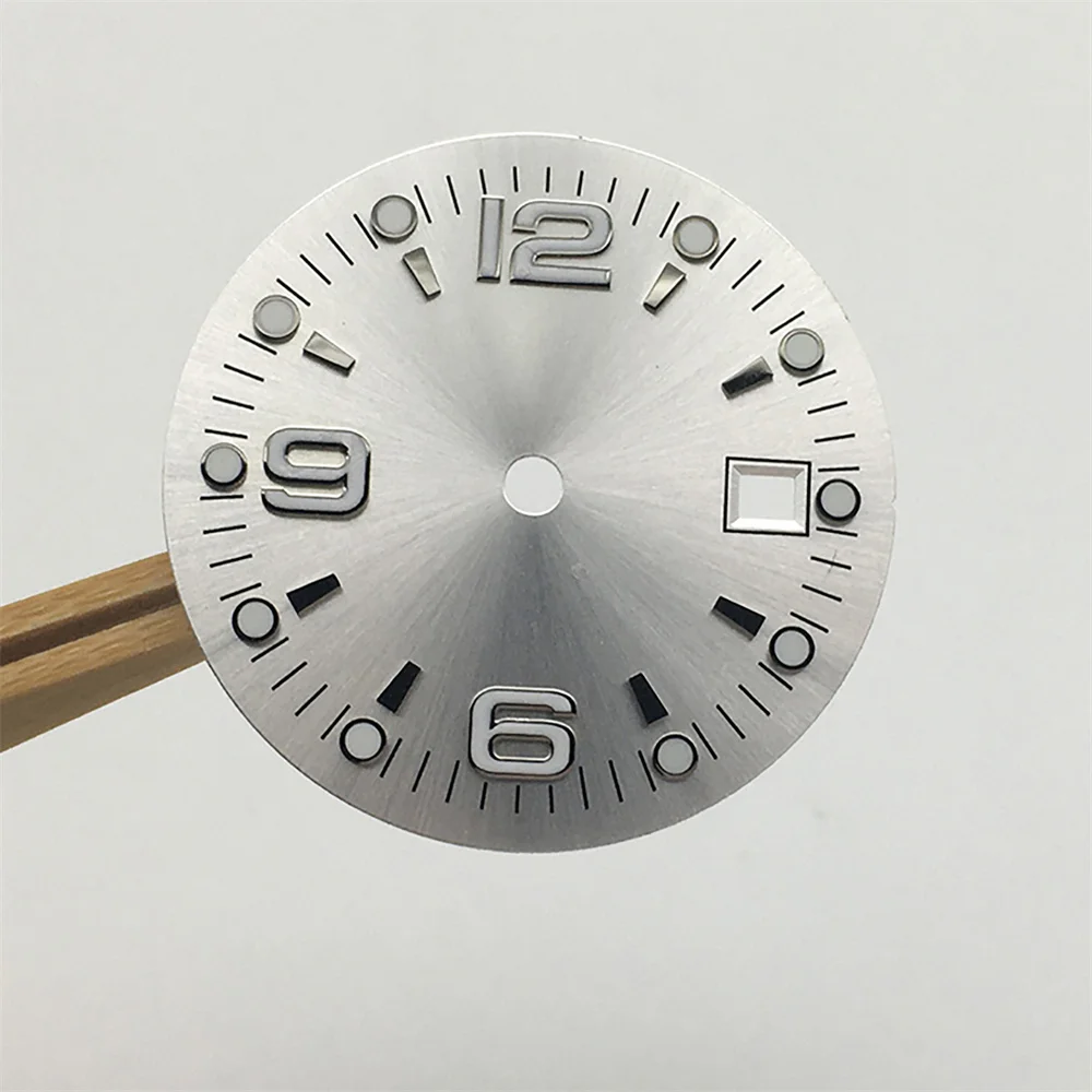 

Зеленый светящийся циферблат для дайвинга, 31,5 мм, с календарем, серебряный циферблат для солнечных лучей с номером 6, 9, 12, для движения 8200, 8215