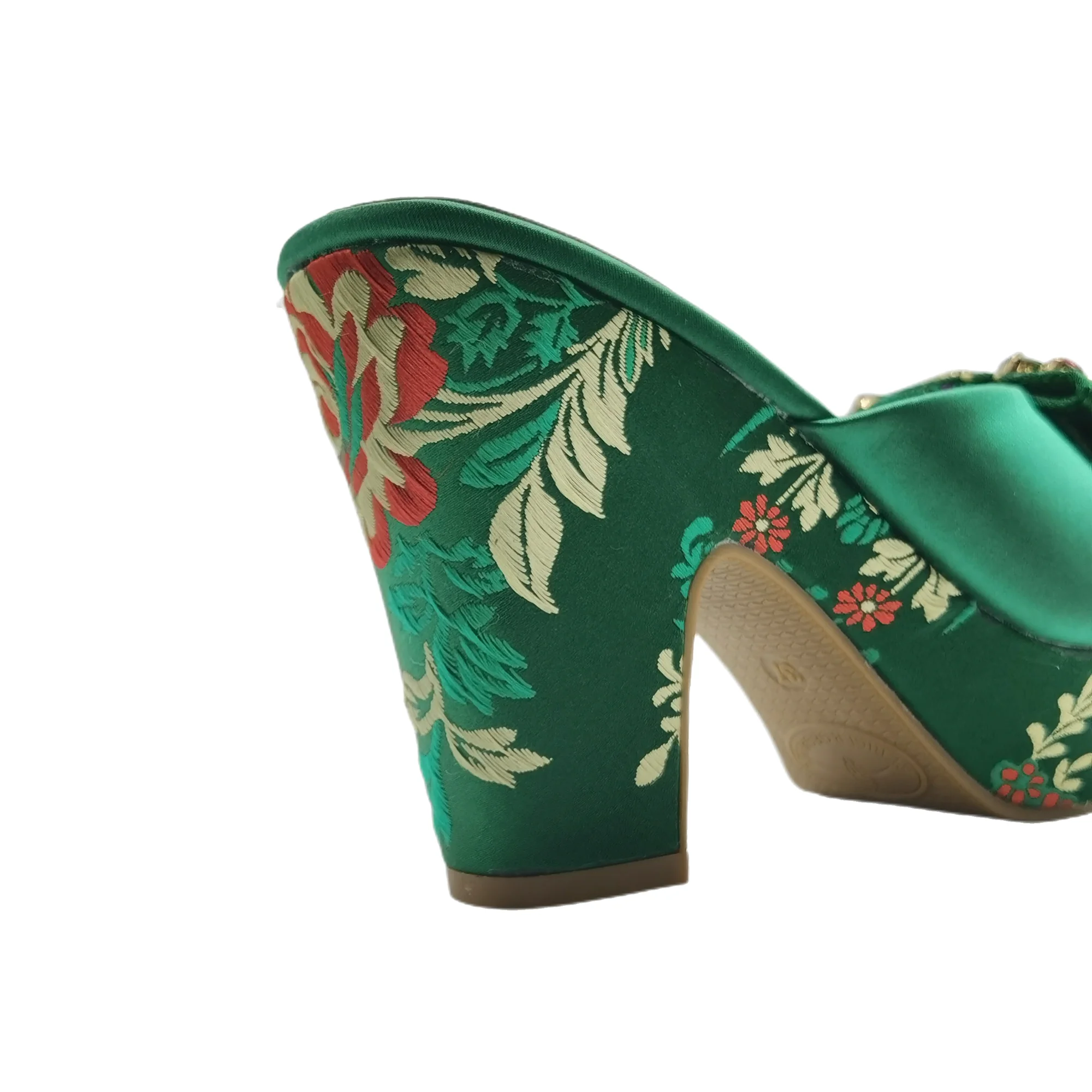 2023 Summer Women's Sandals Green Fashion Artificial Embroidery Pattern Rhinestone Italian Design Ladies Wedding Shoes