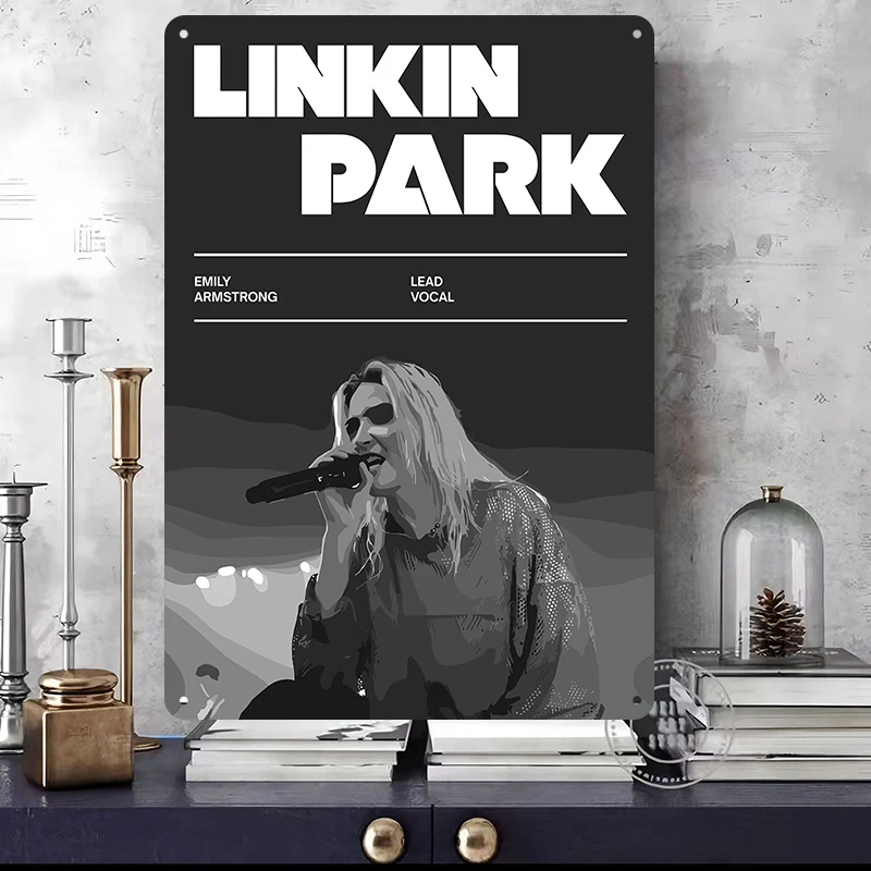 Фото Постеры группы Linkin-Park, 3D-текстурированные винтажные металлические таблички, персонализированные ретро-украшения для мужской комнаты, современного дома, декор для стен №2