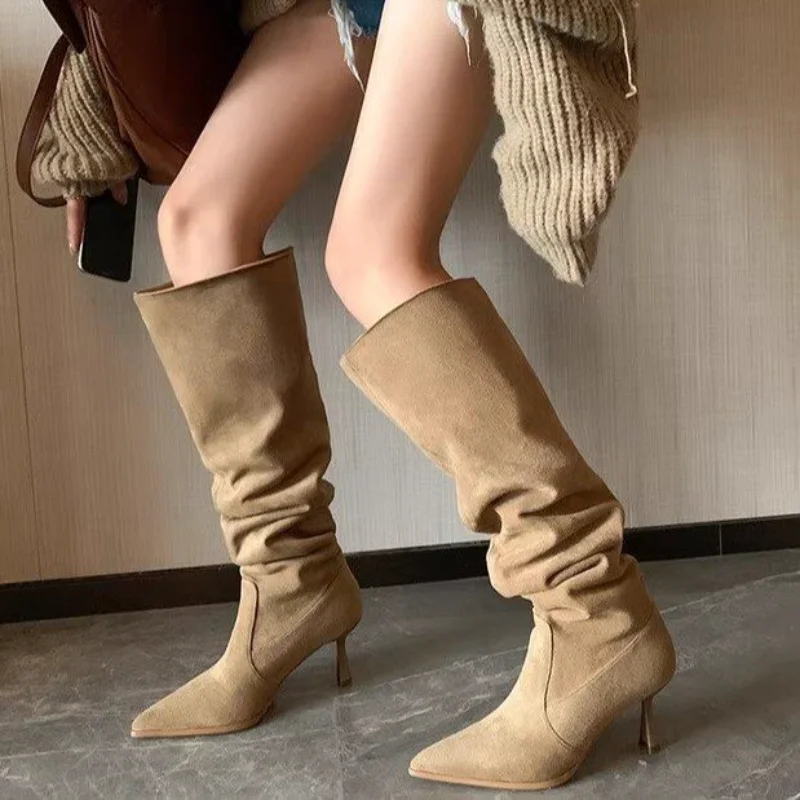 

Women's Autumn Boots High Heels Knee High Chelsea Designer Shoes Sexy Elegant Moccasin Vintage Fashion Black 2023 Trend