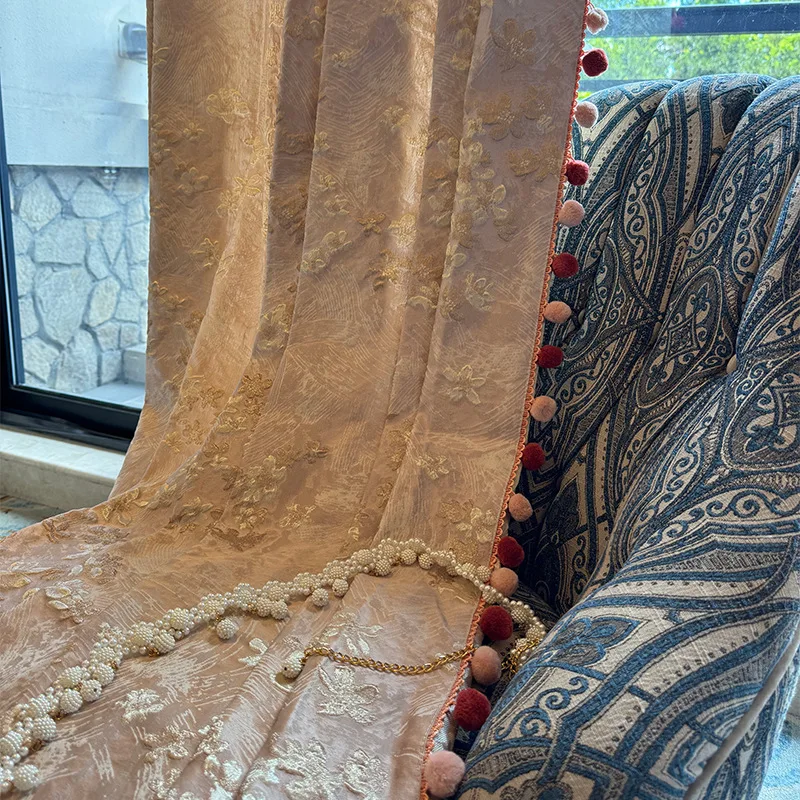 Розовая камелия светлые роскошные жаккардовые утолщенные плотные шторы с