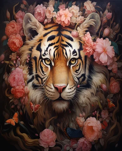 Алмазная живопись RUOPOTY Цветы и леопарды