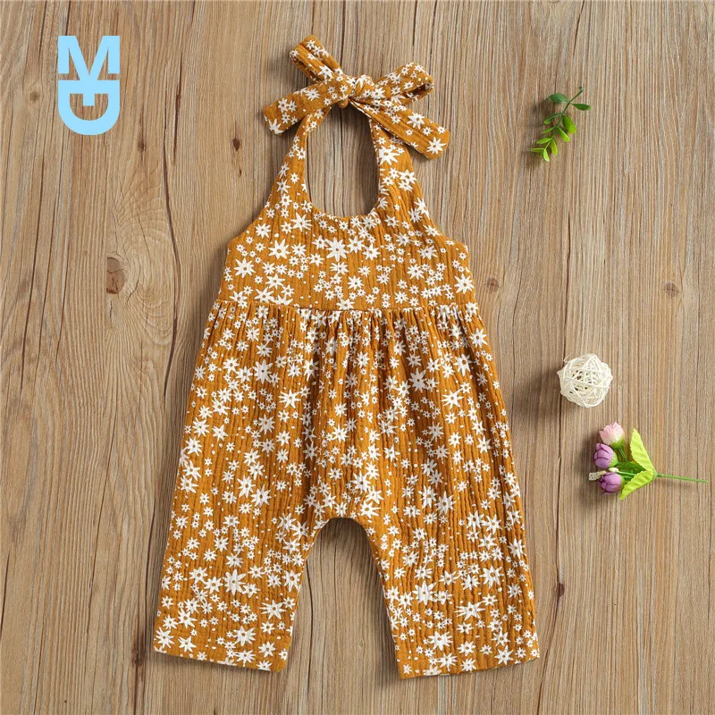

New Lovely Summer Baby Girls Rompers Toddler Kids Girls Strap Sleeveless Flower Print Romper Jumpsuits Long Pants Overalls Cloth