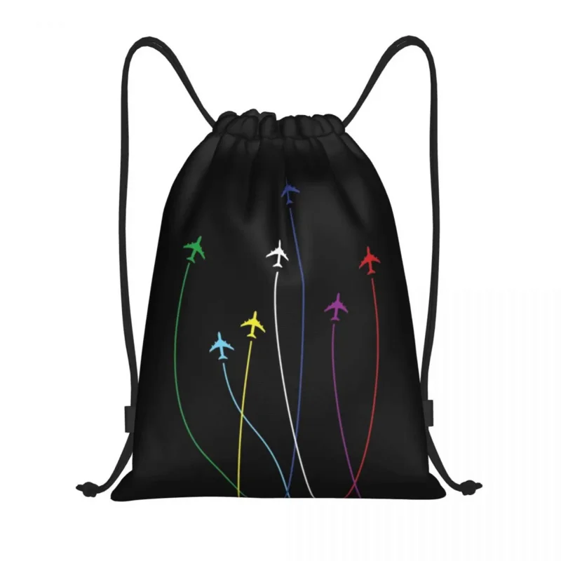 

Rainbow Airplanes Flying On Eachother Drawstring Backpack Sport Gym Sackpack Foldable Aviation Fighter Pilot Shopping Bag Sack