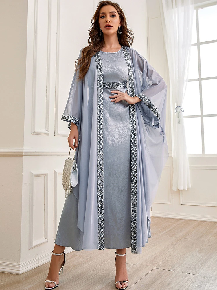 

Autumn Morocco Dress Muslim Women Abaya 2 Piece Set India Abayas Dubai Turkey Party Dresses Kaftan Robe Longue Vestidos Largos
