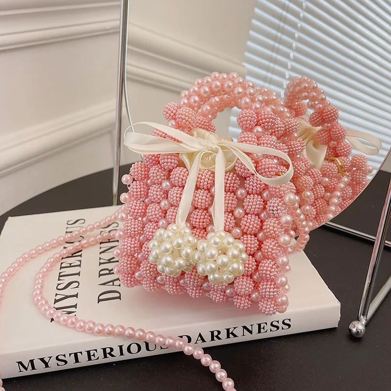 

2023 New Fashion Cute Girl Bow Design Women's Crossbody Bag Handwoven Yangmei Ball Beaded Mini Handheld Shoulder Bags for Woman