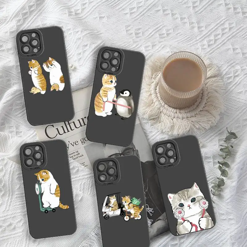 

Cartoon cat cute art painting Phone Case For iPhone 13 12 11 Pro MAX Mini X XS XR 7 8 Plus Camera Lens Liquid Silicone