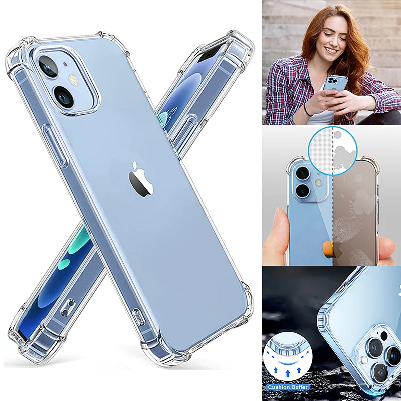 Чехол Airbag Shockproof для iPhone 13 12 11 Pro Max XS X XR 8 7 6 6S Plus SE2020 5 Mini с силиконовой задней крышкой.