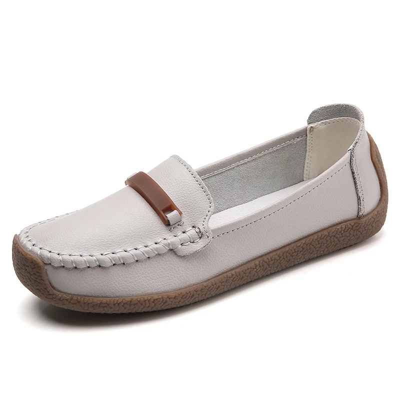 2022 New Genuine Leather Shoes Woman Slip On Women Flats Moccasins Women's Loafers Spring Autumn Mother Shoe