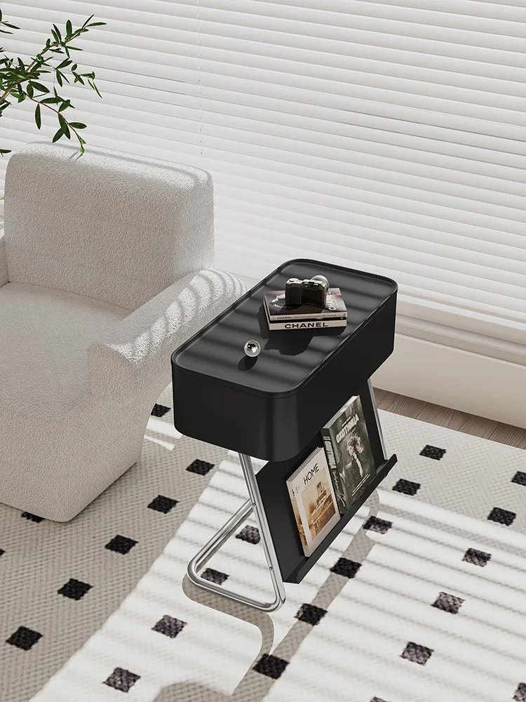 

Living Room Sofa Side Cabinet Creative Black Side Table Storage Modern Simple Mobile Small Table Middle and Ancient