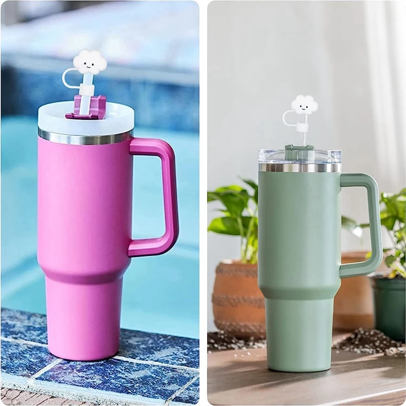 3 PCS 30&amp40Oz Tumbler Straw Cover White & Pink Blue 8Mm Cloud Shape Covers Cap Protectors