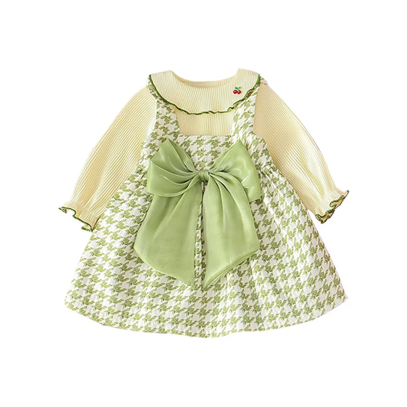 

Spring and Autumn Children's Clothing Baby Girl Clothes Kids Plaid Long Sleeve Suspender Dress Bottoming Shirt Suit Infant Sets