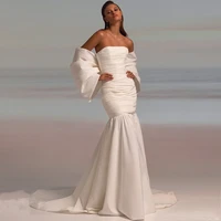 2022 new wedding dress backless wing off the shoudler sexy wedding gown mermaid pleated draped strapless modern bridal dresses