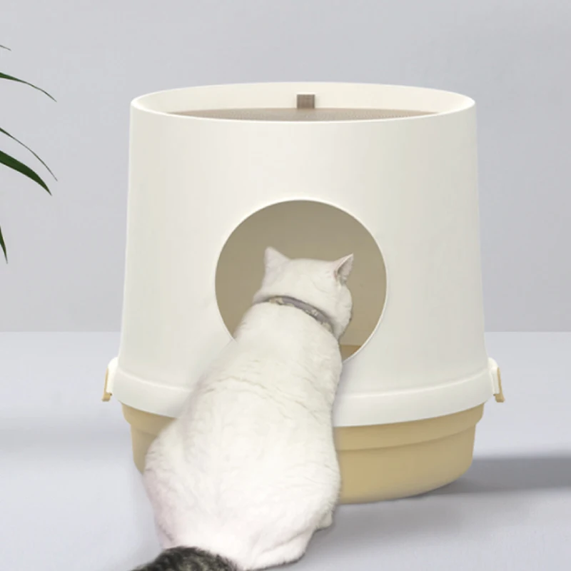 

Semi Closed Big Cat Litter Box Tray Splash Plastic Toilet Cat Litter Box Top Entry Scratcher Arenero Gato Pet Products Gatos