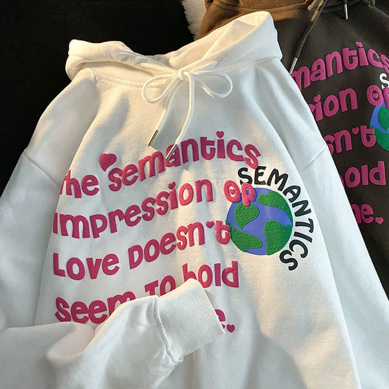 

2022 Streetwear Hip Hop Punk Letters Print Hoodie Women Sweatshirt Korean Fashion Design Black White Long Sleeve Clothes Couples